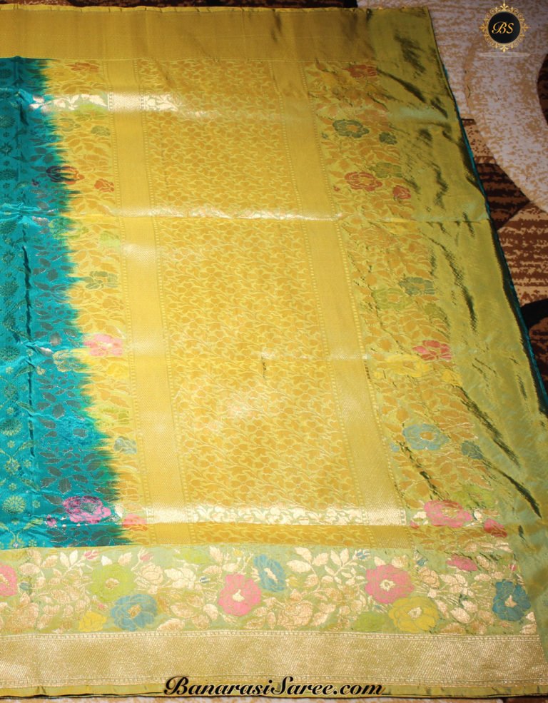 Pure Barnarasi Silk Katan Rama Green Zaal Tilfi Border Saree - Image 5