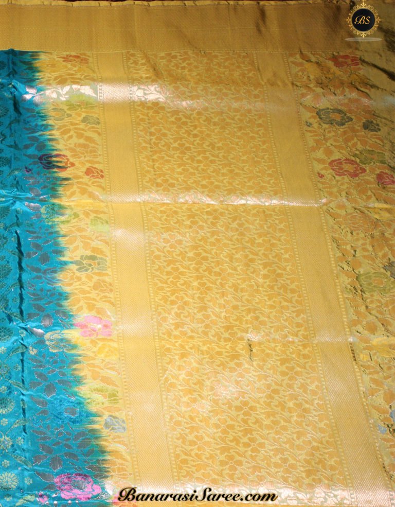 Pure Barnarasi Silk Katan Rama Green Zaal Tilfi Border Saree - Image 3