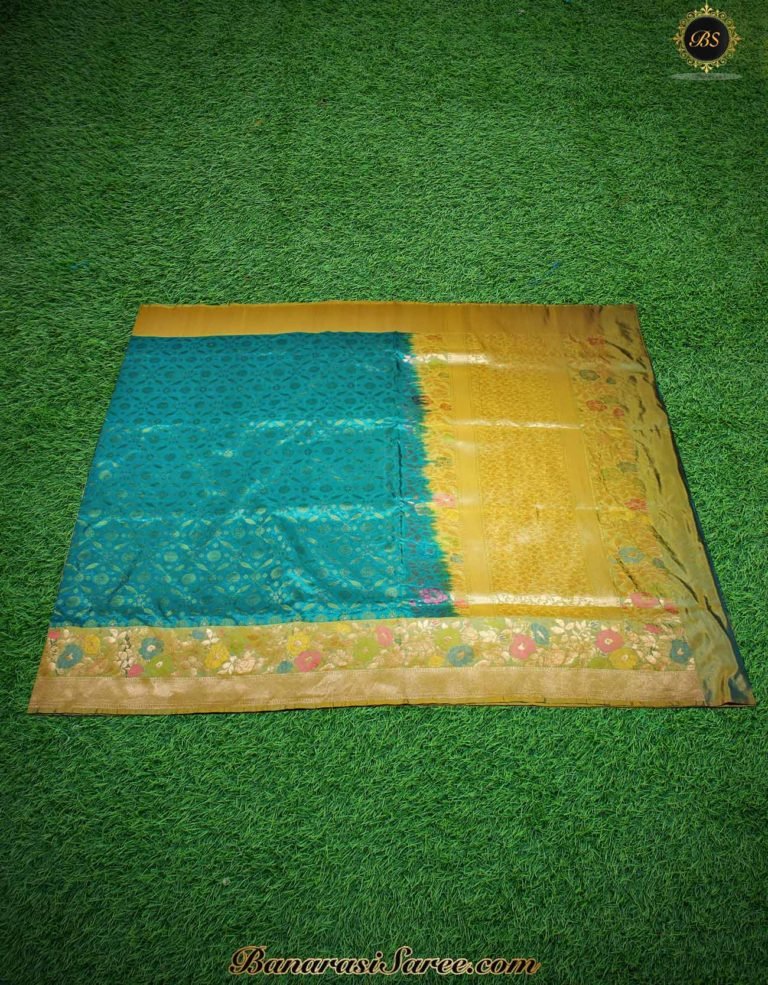 Pure Barnarasi Silk Katan Rama Green Zaal Tilfi Border Saree - Image 2
