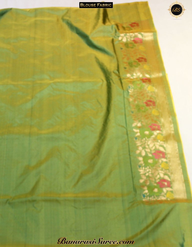 Pure Barnarasi Silk Katan Rama Green Zaal Tilfi Border Saree - Image 6