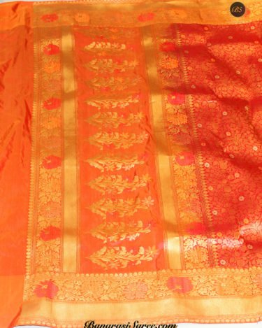 Pure Banarasi Katan Silk Red Brocade booty Saree