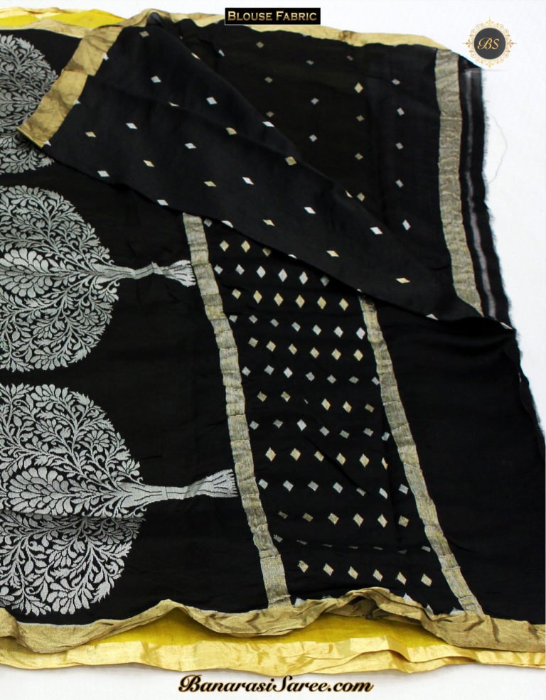 Pure Banarasi Tussar Silk Lemon Colour Zari Lachha Border Saree - Image 5