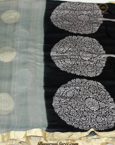 Pure Banarasi Tussar Silk Grey Color Lachha Border Saree