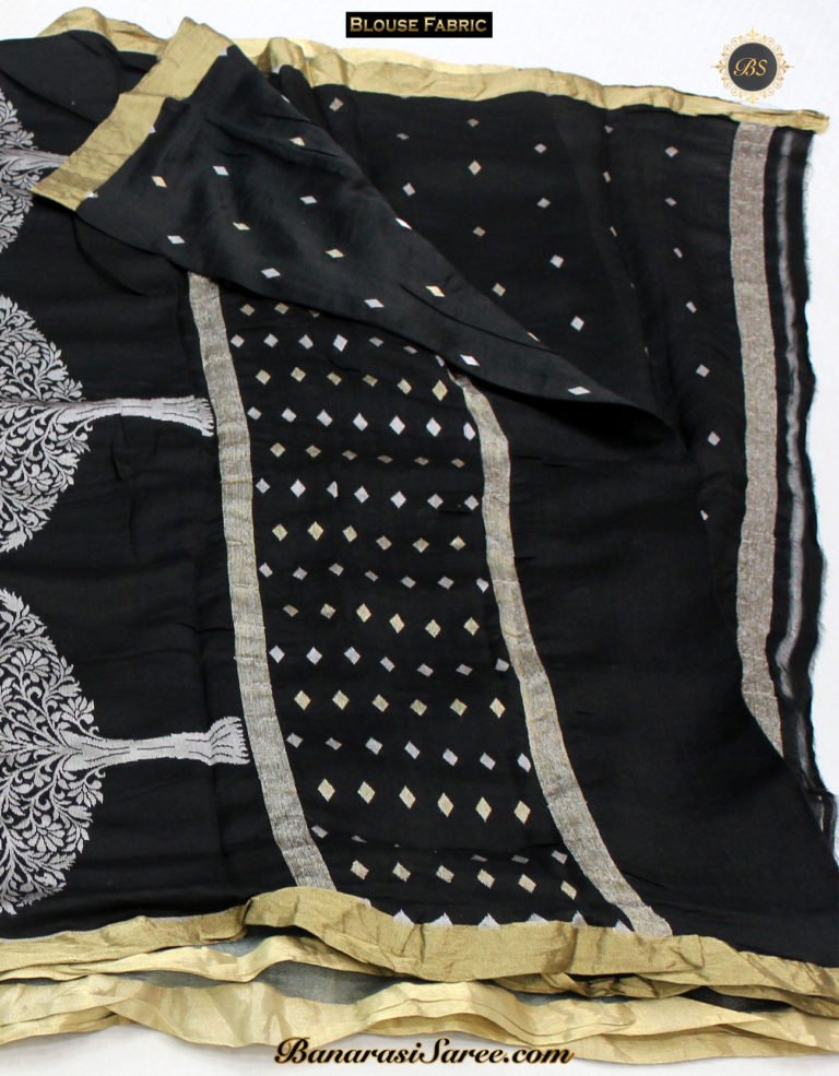 Pure Banarasi Tussar Silk Grey Color Lachha Border Saree - Image 5