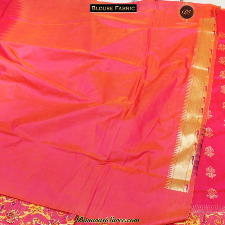 Pure Banarasi Katan Silk Rani Border Booty Saree - Image 5
