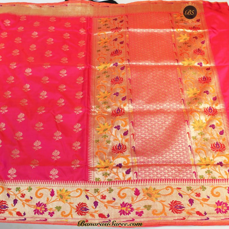 Pure Banarasi Katan Silk Rani Border Booty Saree