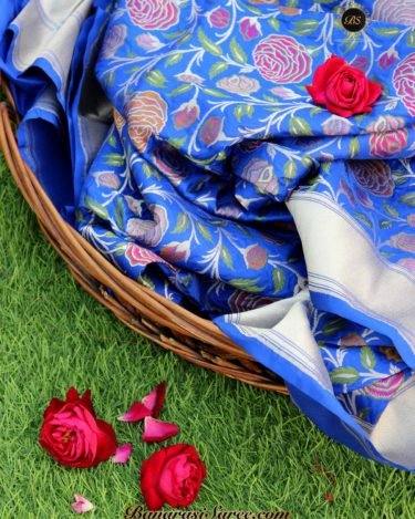 Pure Banarasi Katan Silk Royal Blue Tilfi Patola Saree
