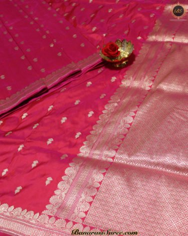 Pure Banarasi Katan Silk Pink Color Kadhwa Booty Saree