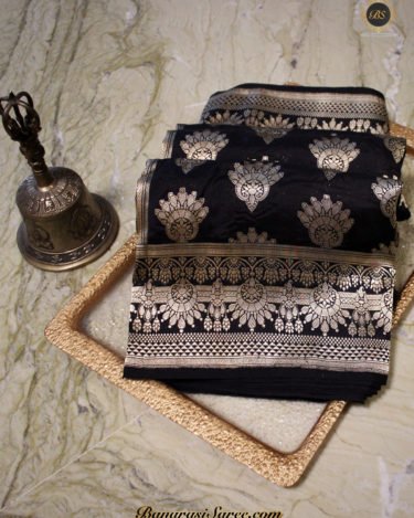 Pure Banarasi Katan Silk Black Booty Saree