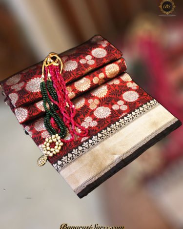 Pure Banarasi Katan Silk Red Color Resham Vasket Saree