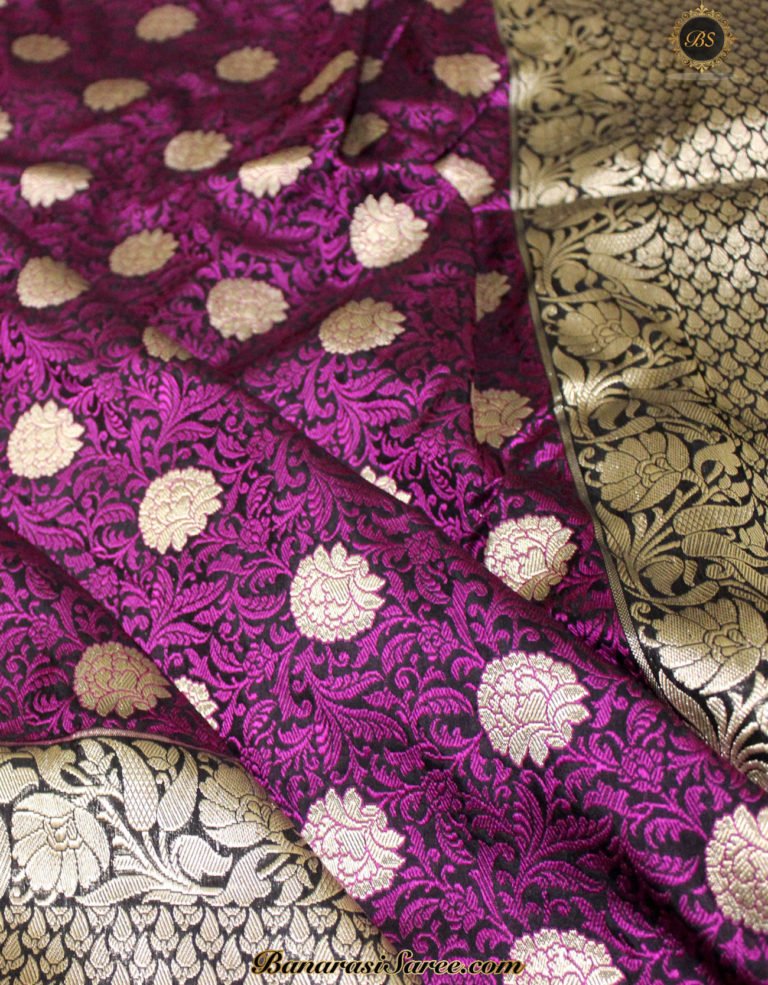 Pure Banarasi Katan Silk Dark Purple Color Tanchoi Saree - Image 5