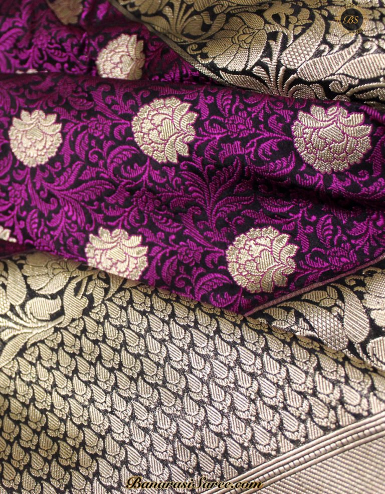 Pure Banarasi Katan Silk Dark Purple Color Tanchoi Saree - Image 2
