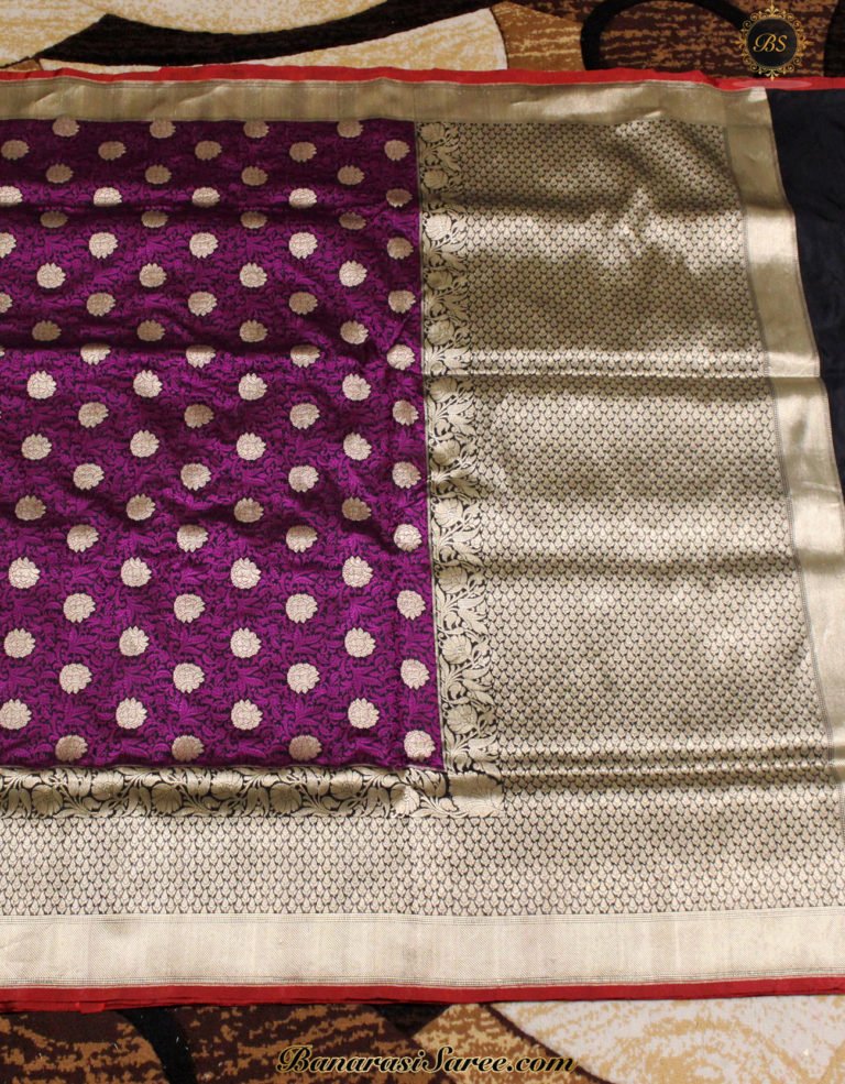 Pure Banarasi Katan Silk Dark Purple Color Tanchoi Saree - Image 4