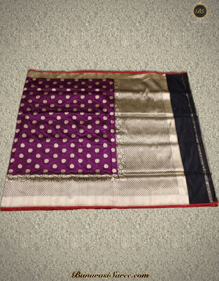Pure Banarasi Katan Silk Dark Purple Color Tanchoi Saree - Image 3