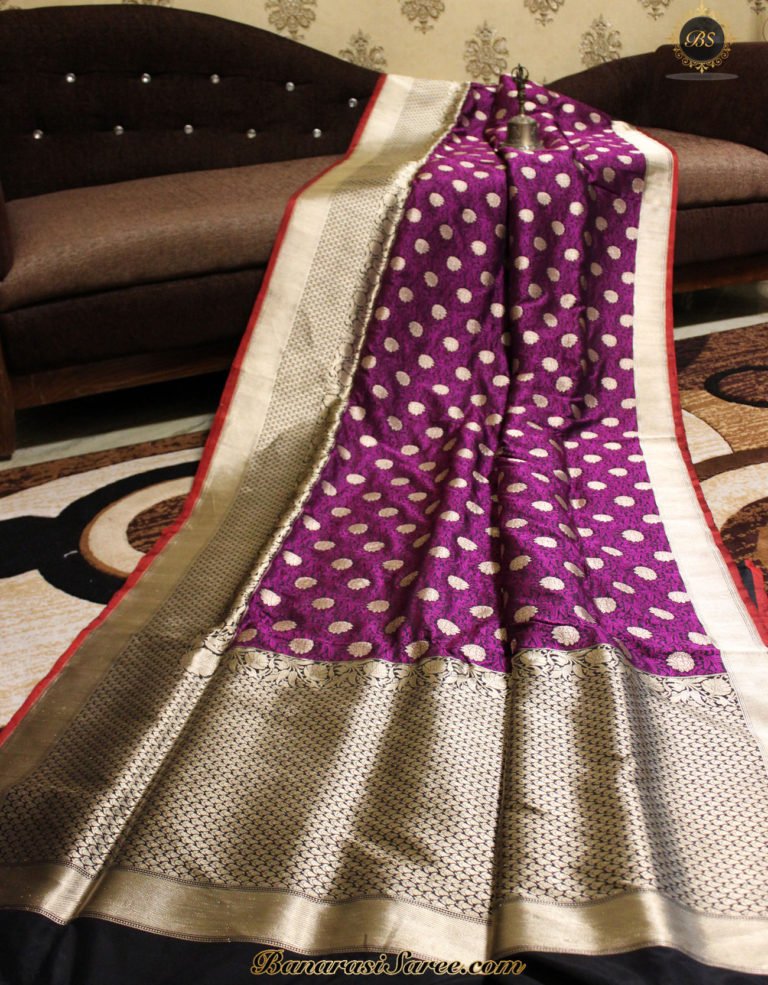 Pure Banarasi Katan Silk Dark Purple Color Tanchoi Saree