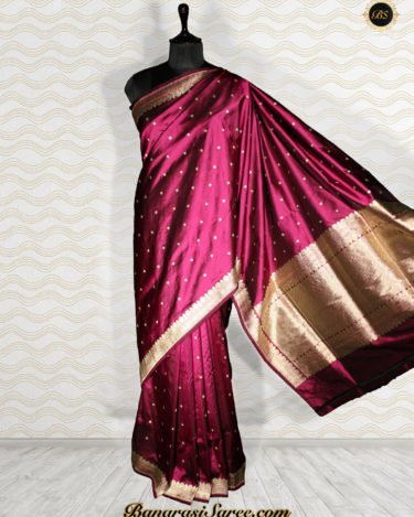 Pure Katan Silk Magenta Booty Border Saree