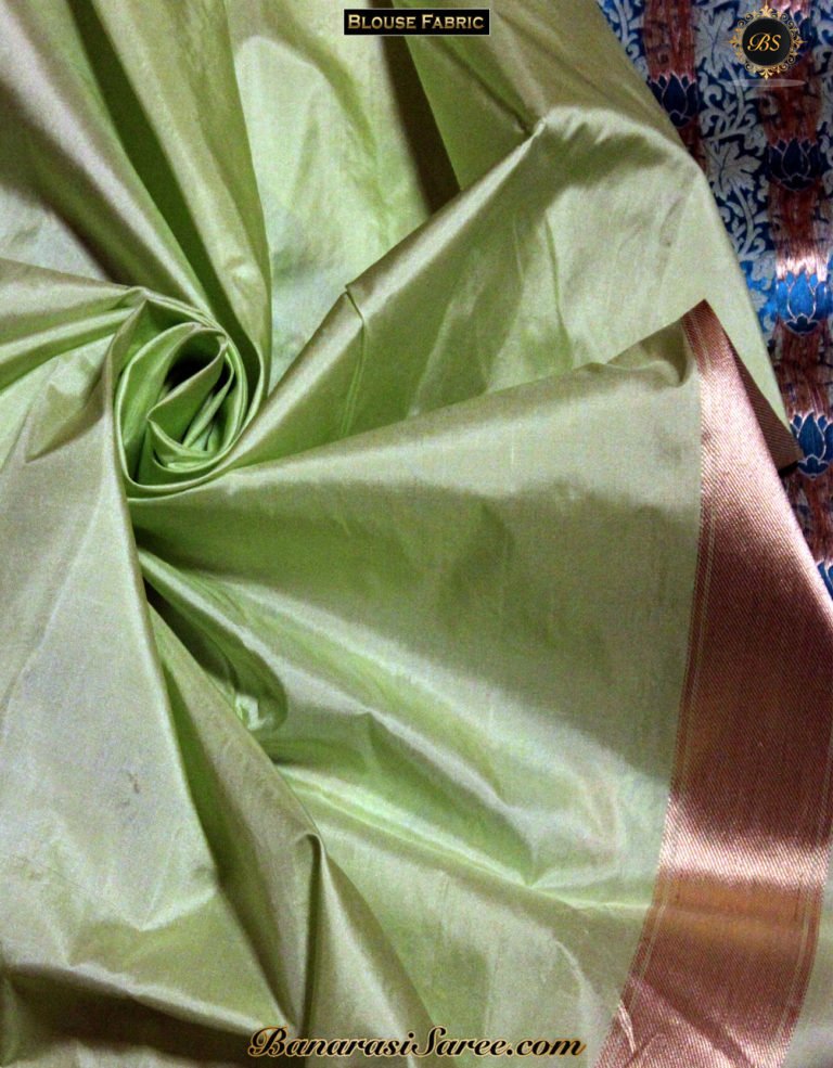 Pure Banarasi Katan Silk Shot Peacock Color Tanchoi Saree - Image 5