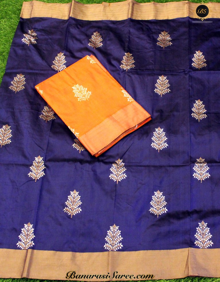 Pure Banarasi Handloom Katan Silk Dark Blue Color Saree - Image 6