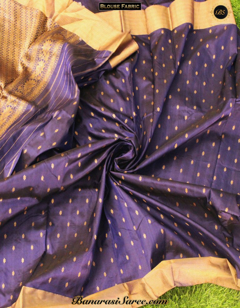 Pure Banarasi Handloom Katan Silk Dark Blue Color Saree - Image 3
