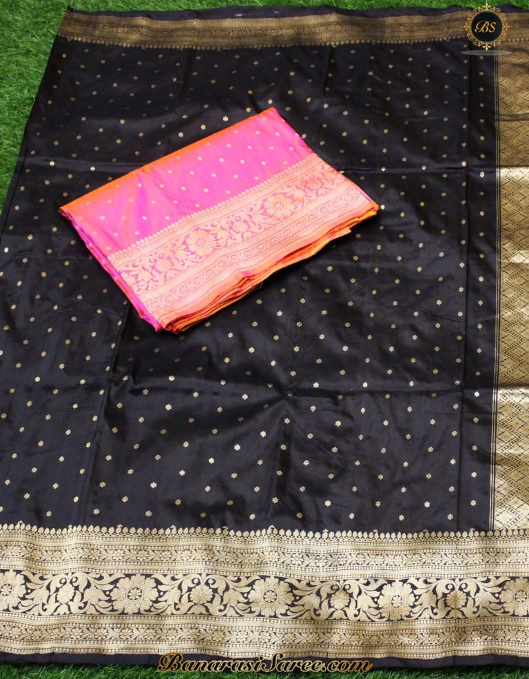 Pure Banarasi Handloom Katan Silk Black-Golden Color Saree - Image 5