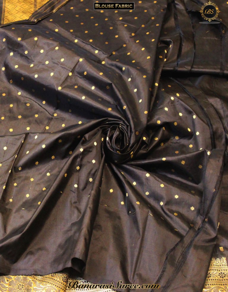 Pure Banarasi Handloom Katan Silk Black-Golden Color Saree - Image 3