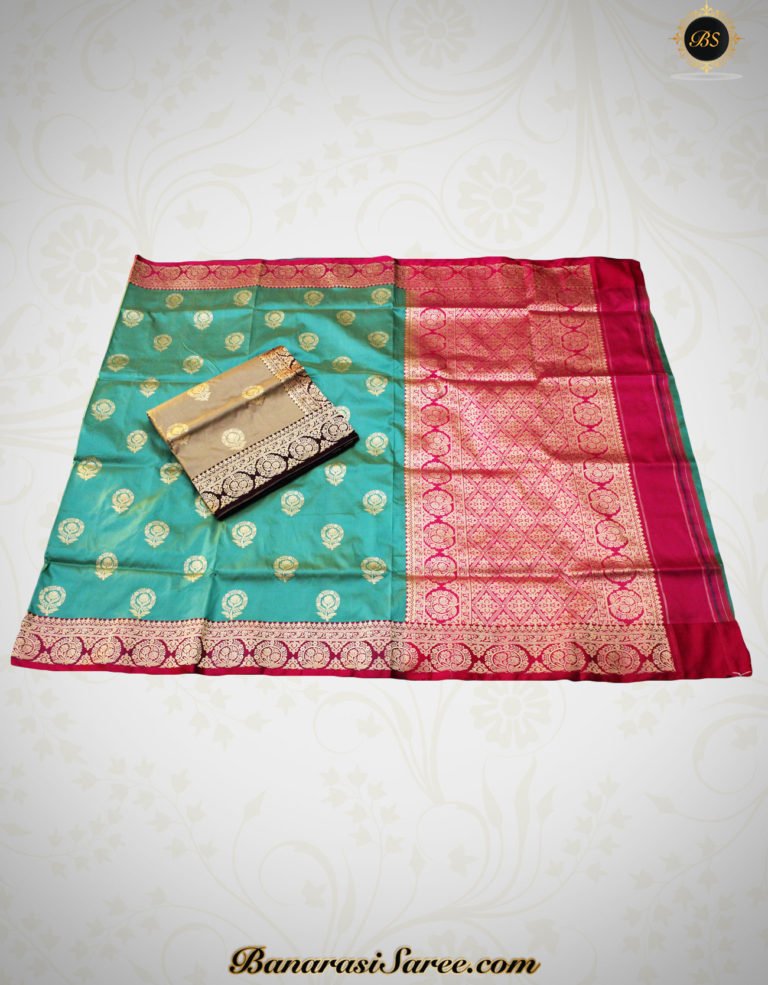 Pure Banarasi Handloom Katan Silk Sea Green Color Saree - Image 2