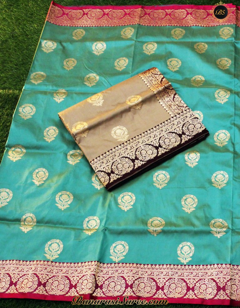 Pure Banarasi Handloom Katan Silk Sea Green Color Saree - Image 7