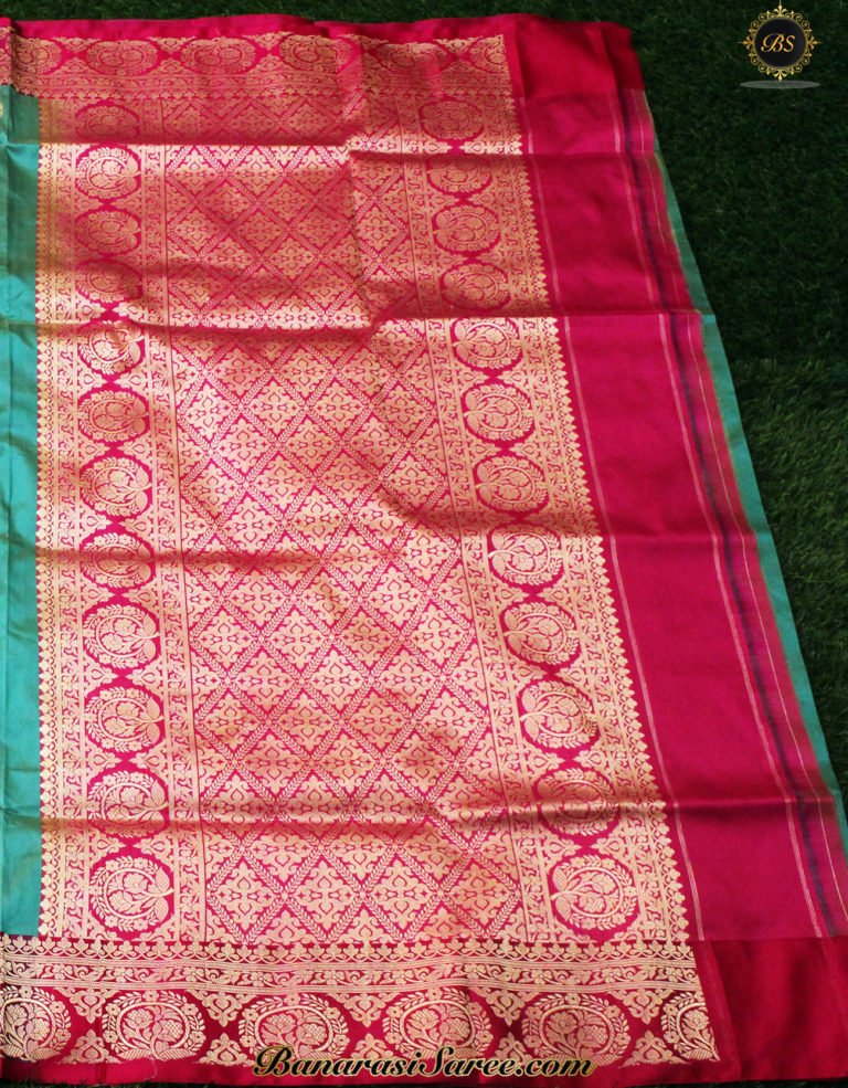 Pure Banarasi Handloom Katan Silk Sea Green Color Saree - Image 6