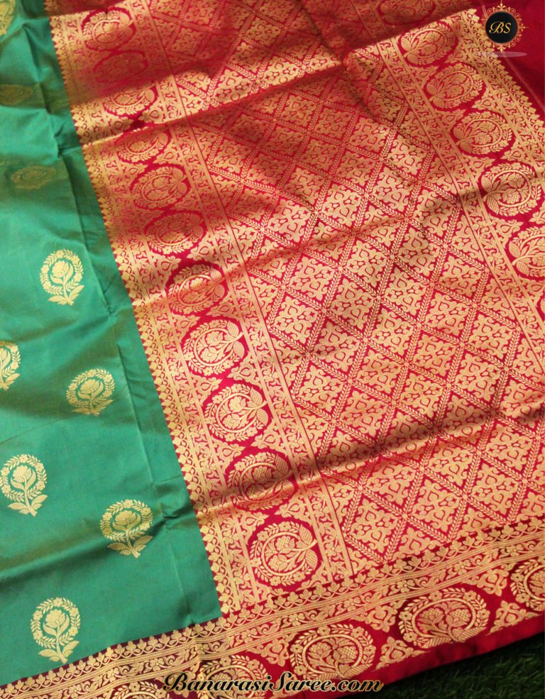 Pure Banarasi Handloom Katan Silk Sea Green Color Saree - Image 5