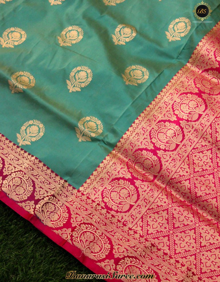 Pure Banarasi Handloom Katan Silk Sea Green Color Saree - Image 4