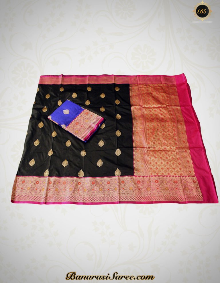 Pure Banarasi Handloom Katan Silk Black Color Saree - Image 2