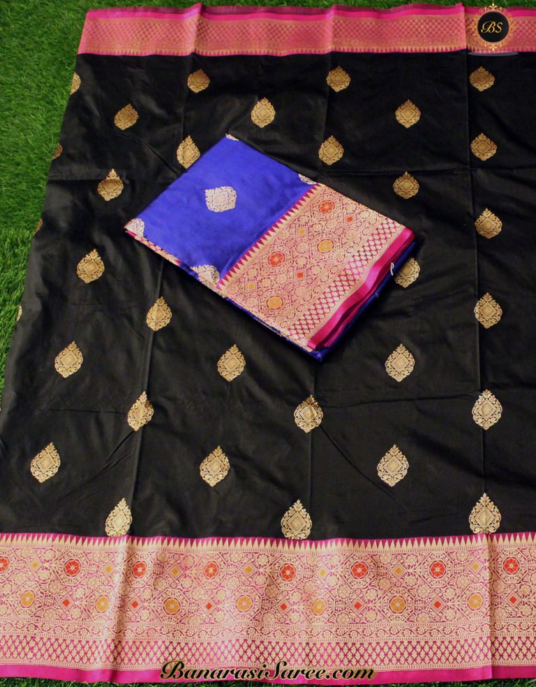Pure Banarasi Handloom Katan Silk Black Color Saree - Image 6