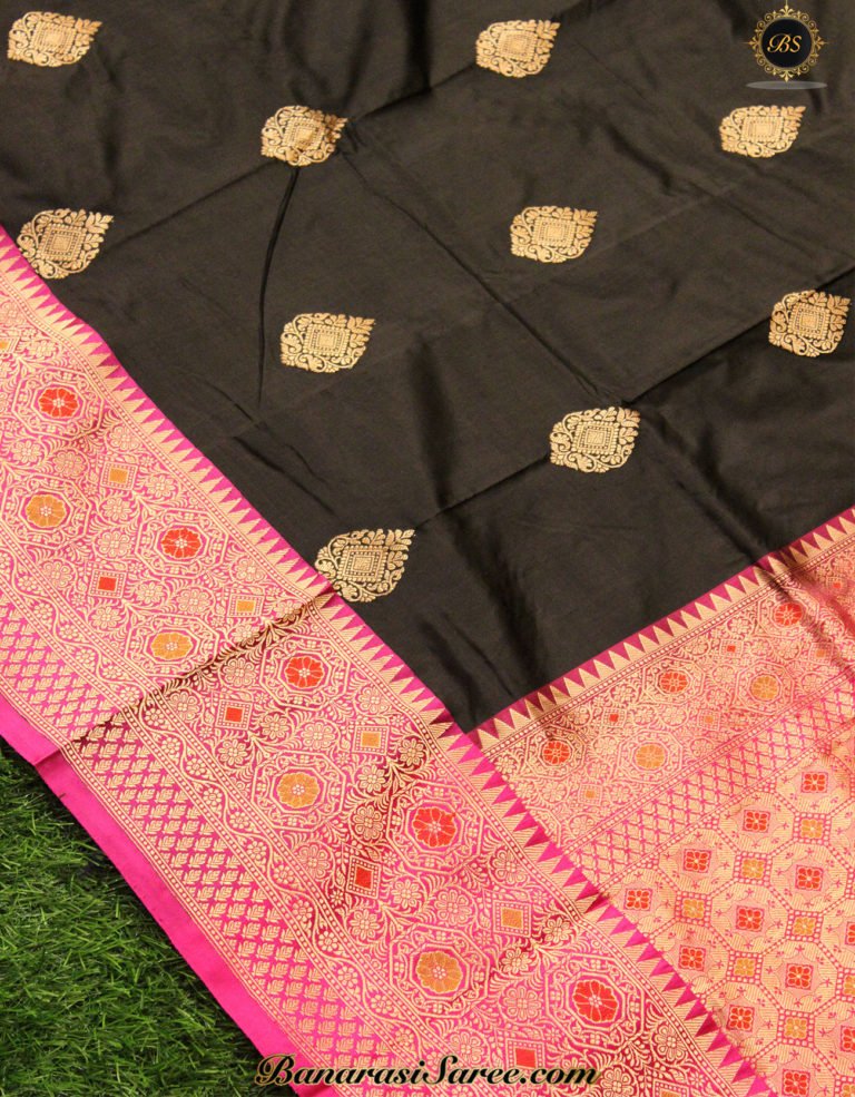 Pure Banarasi Handloom Katan Silk Black Color Saree - Image 4