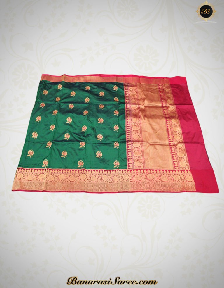 Pure Banarasi Handloom Katan Silk Green Color Saree - Image 2