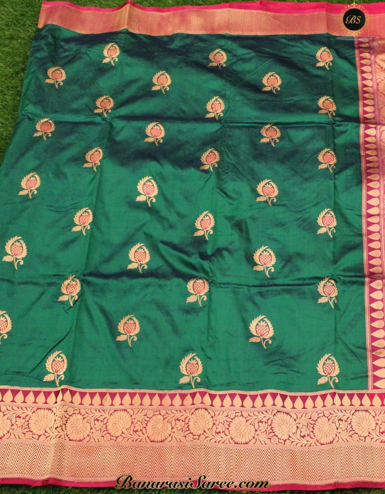 Pure Banarasi Handloom Katan Silk Green Color Saree - Image 6