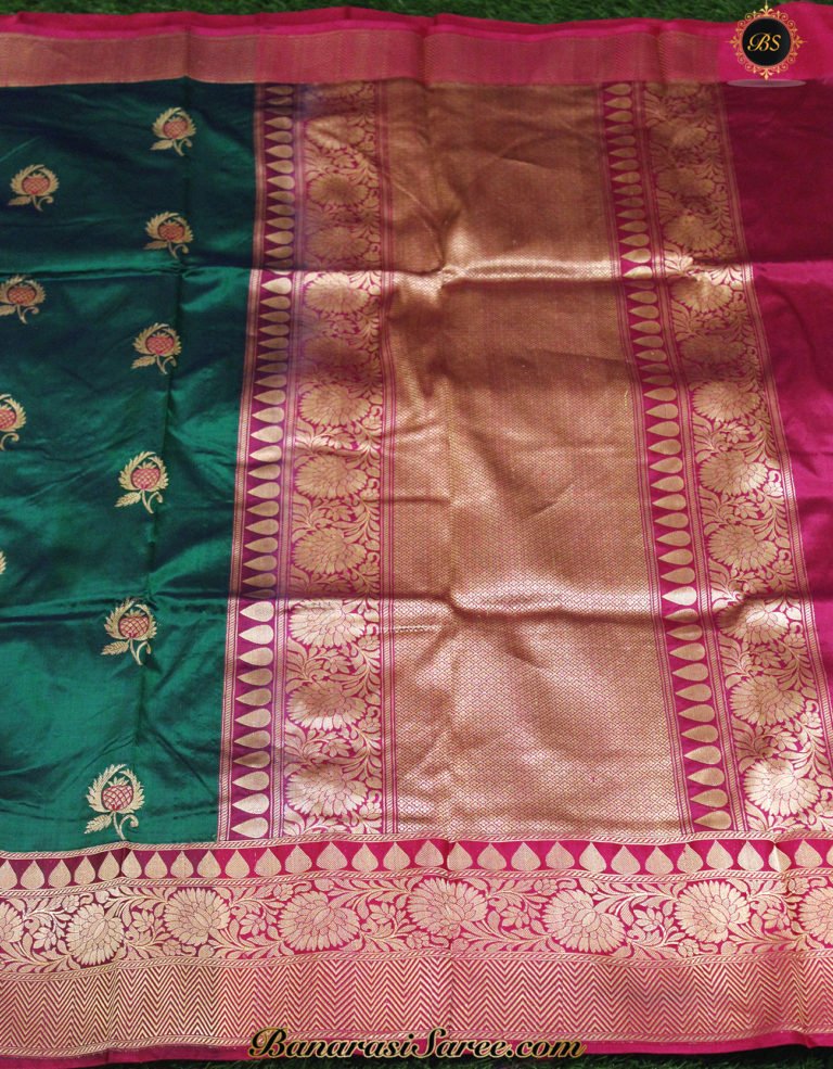 Pure Banarasi Handloom Katan Silk Green Color Saree - Image 5