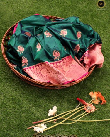 Pure Banarasi Handloom Katan Silk Green Color Saree
