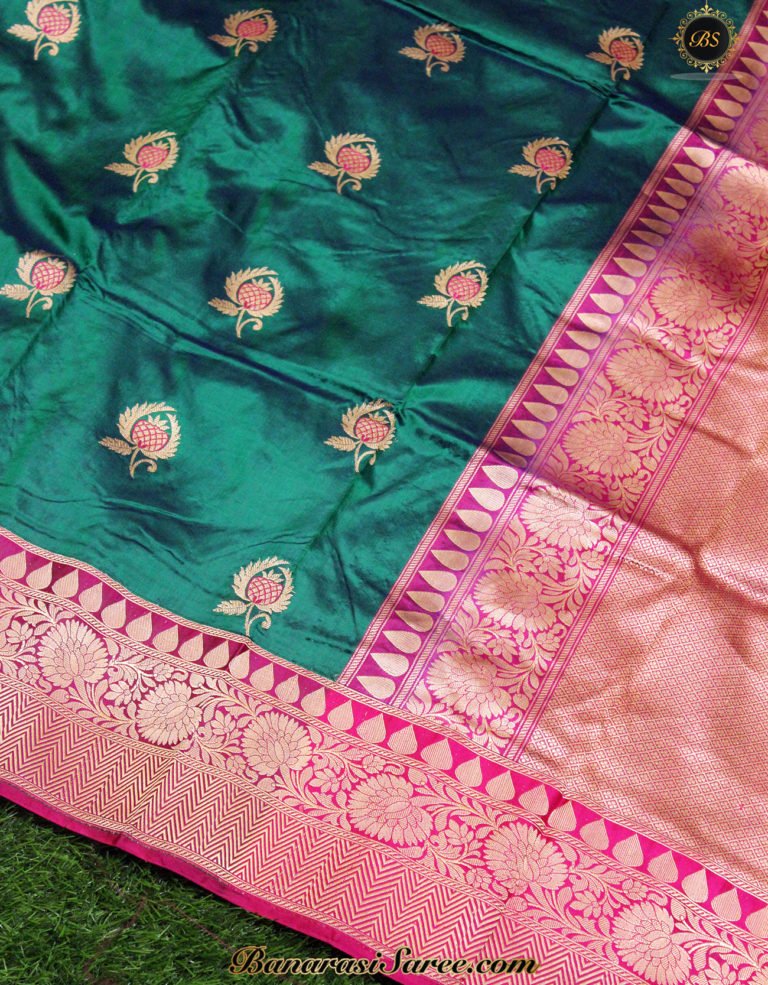 Pure Banarasi Handloom Katan Silk Green Color Saree - Image 4
