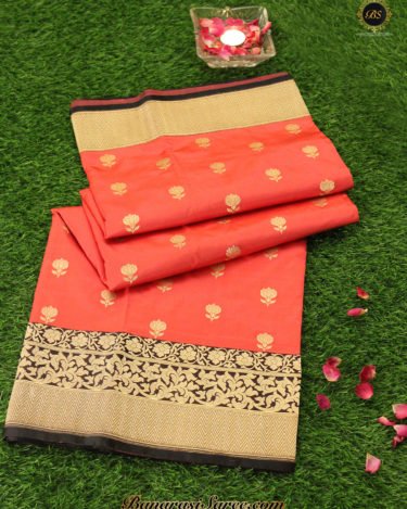 Pure Banarasi Handloom Katan Silk Shot orange Color Saree