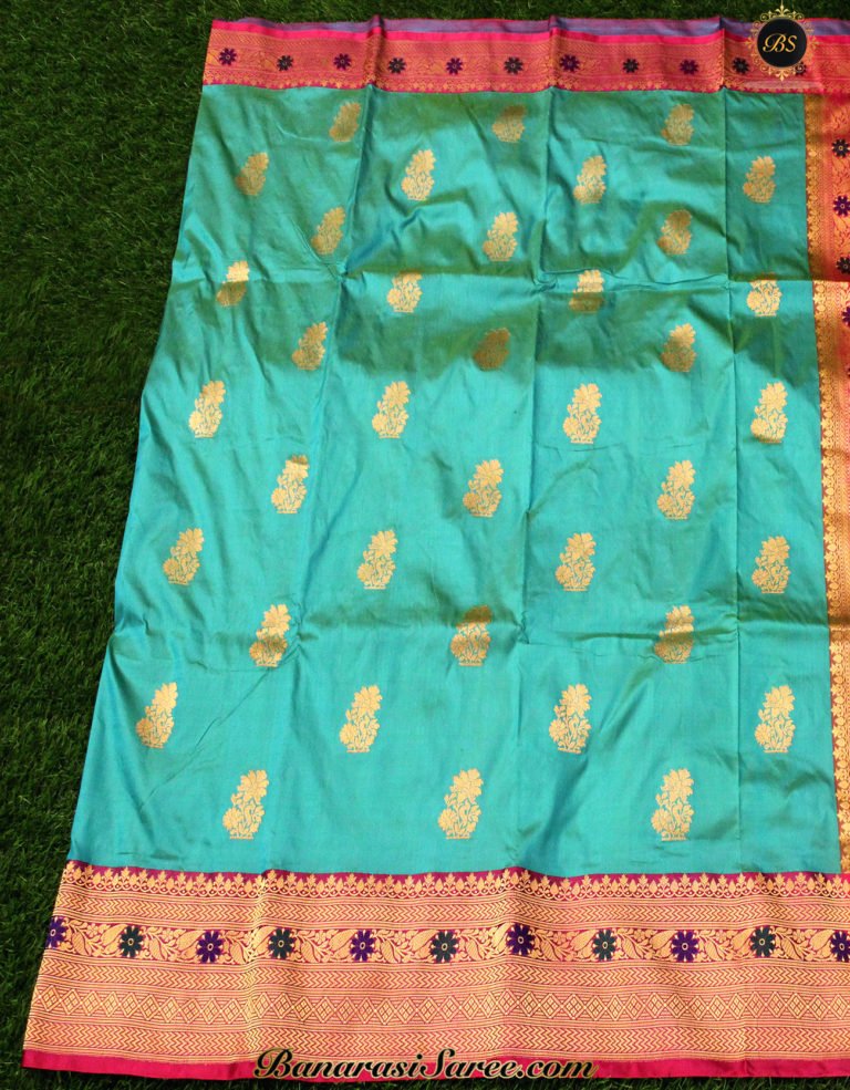 Pure Banarasi Handloom Katan Silk Sky Blue Color Saree - Image 6