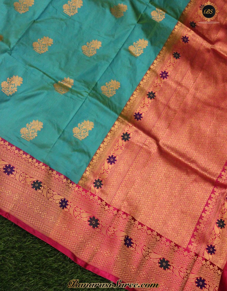 Pure Banarasi Handloom Katan Silk Sky Blue Color Saree - Image 4