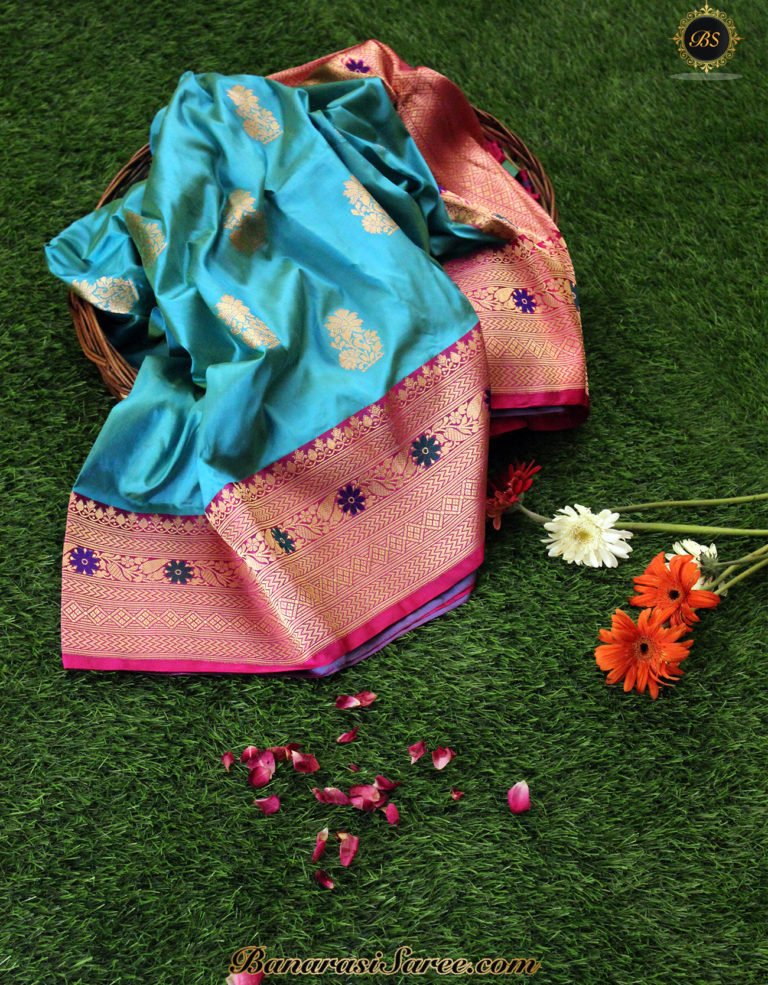 Pure Banarasi Handloom Katan Silk Sky Blue Color Saree