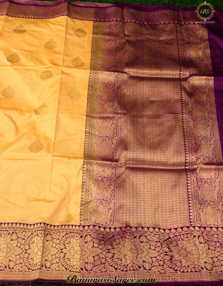 Pure Banarasi Handloom Katan Silk Gold Color Saree - Image 4