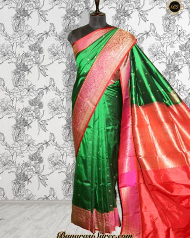 Pure Banarasi Handloom Katan Silk Dark Green Color Saree