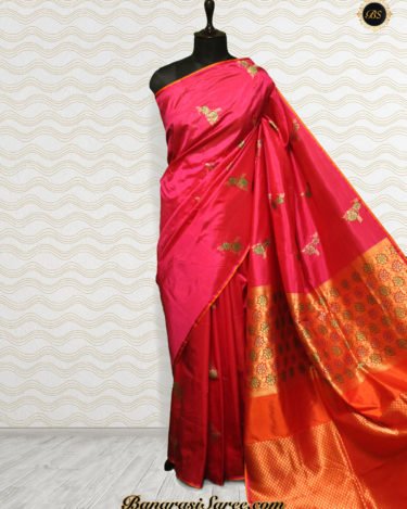 Pure Banarasi Handloom Katan Silk Rani Color Saree