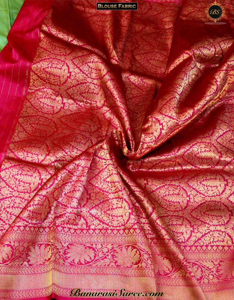 Pure Banarasi Handloom Katan Silk Green Color Plain Kadhiyal Saree - Image 6