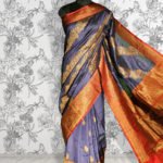 Pure Banarasi Handloom Tussar Silk Navy Blue Color Half- Half Saree