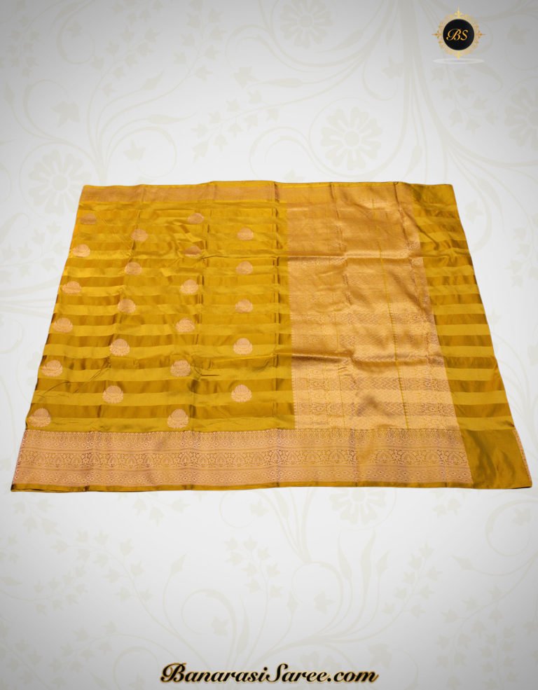 Pure Banarasi Handloom Katan Silk Mustard Color Saree - Image 4