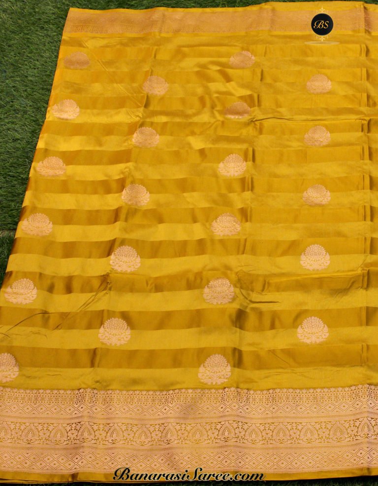 Pure Banarasi Handloom Katan Silk Mustard Color Saree - Image 3