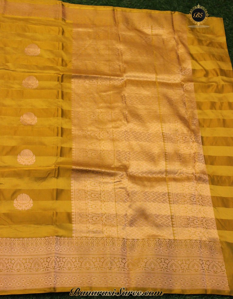 Pure Banarasi Handloom Katan Silk Mustard Color Saree - Image 2